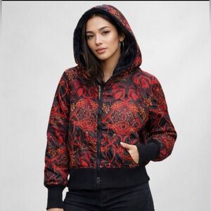 Apple Bottoms Reversible Hoodie Jacket Black Faux Fur & Red Satin Monogram